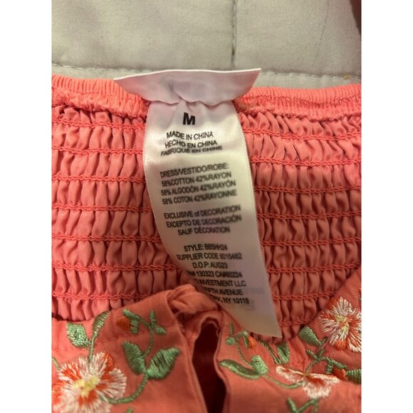 Blueberi Boulevard Coral Pink Midi Dress Puff Sleeve Embroidered Floral Cottagec - Picture 7 of 13